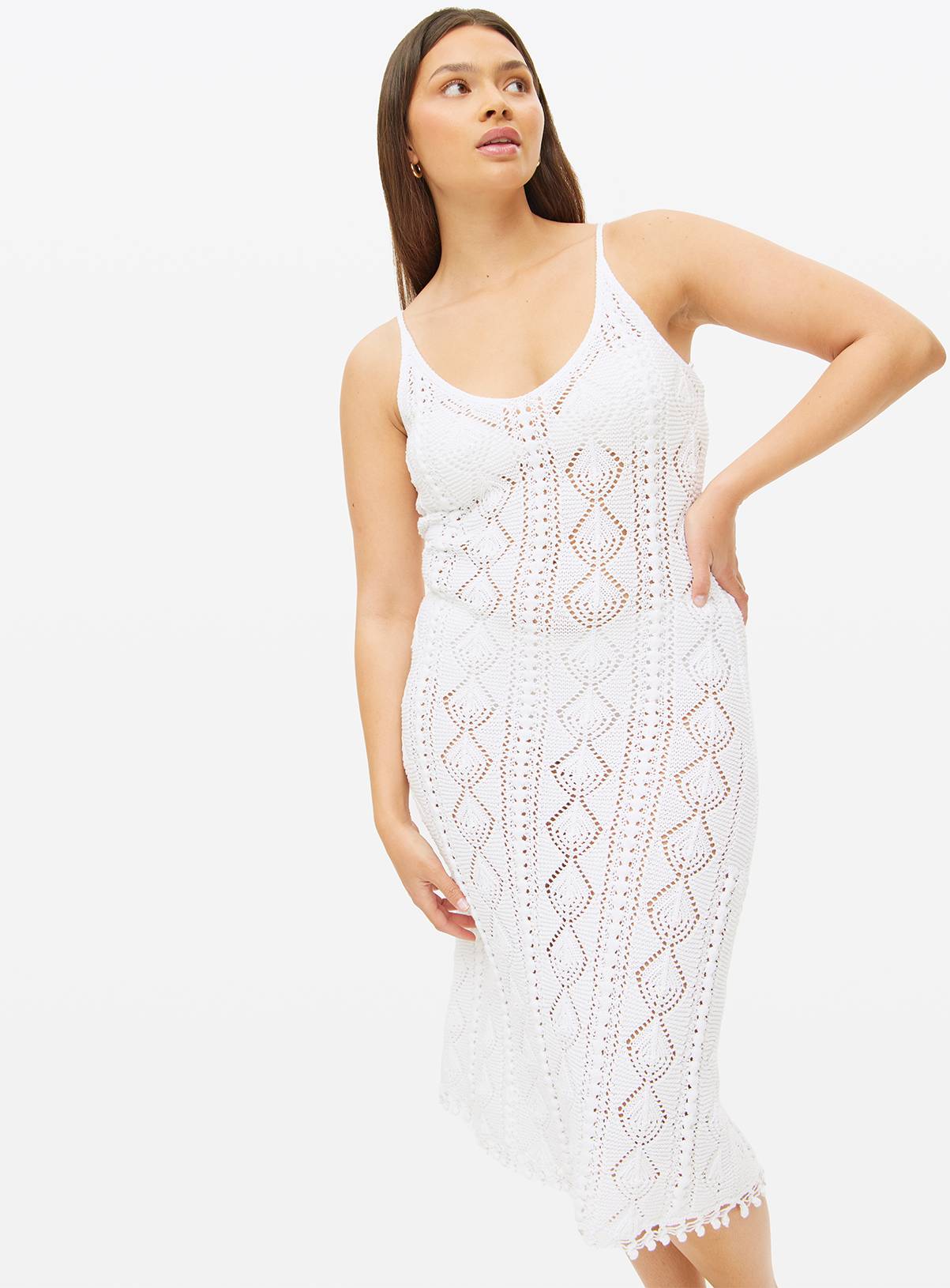White Crochet Embroidered Midi Dress 14 - Image 3