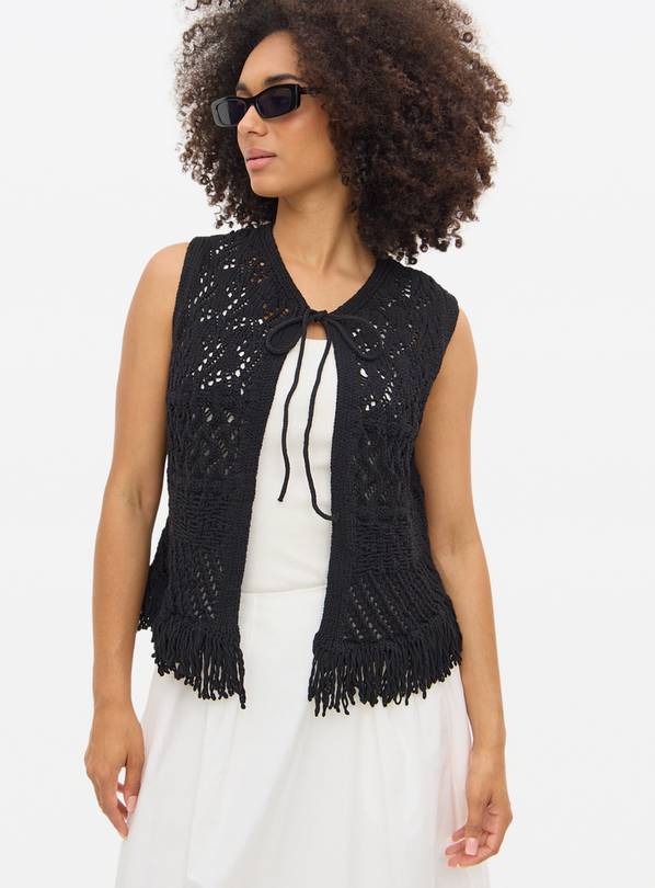 Black Fringed Crochet Waistcoat 14
