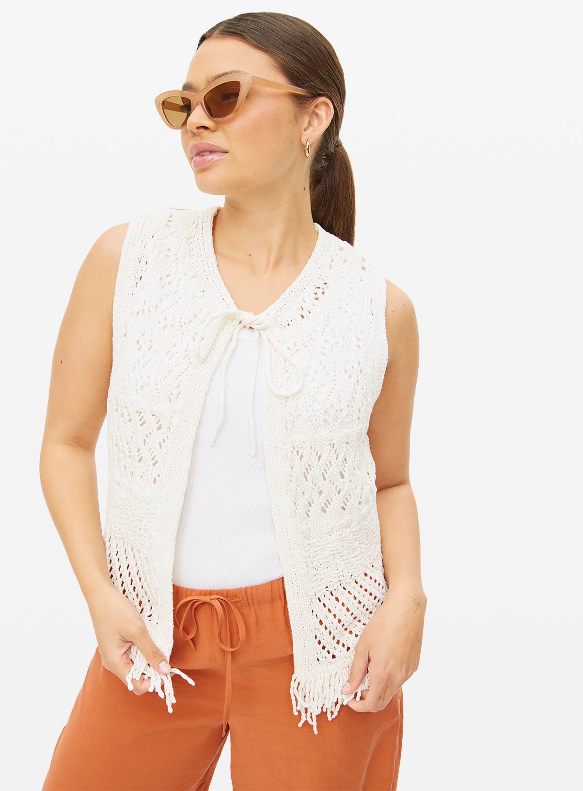 Natural Fringed Crochet Waistcoat  20 - Image 1