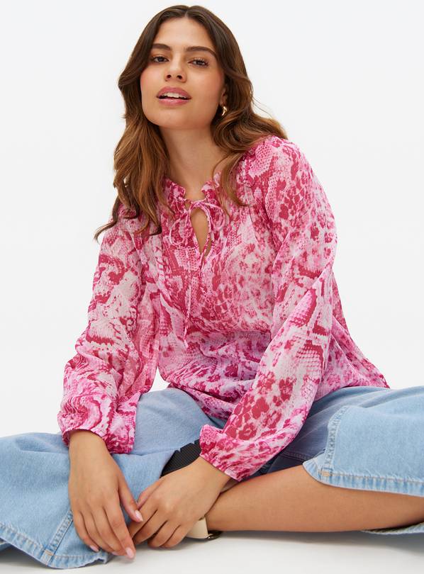 Pink Snake Printed Frill Neck Blouse 22