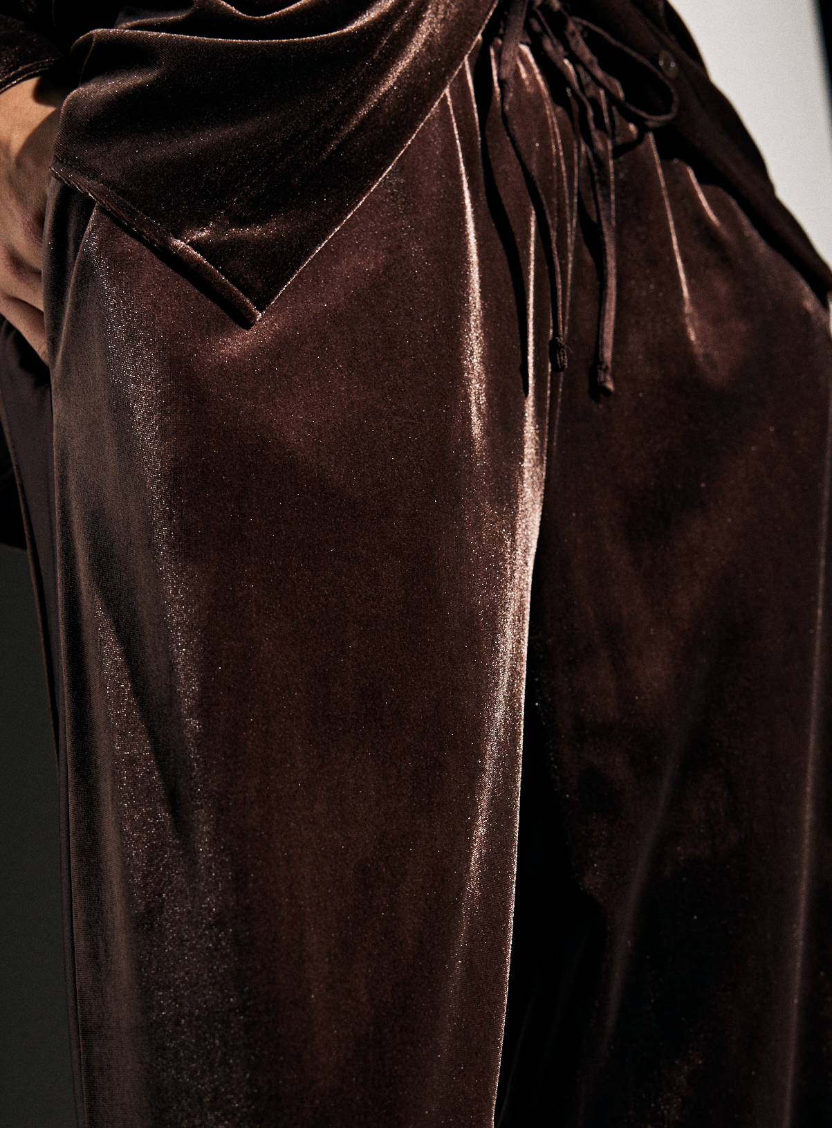 Brown Side Panel Velvet Co-ord Wide Leg Trousers  14R - Image 3
