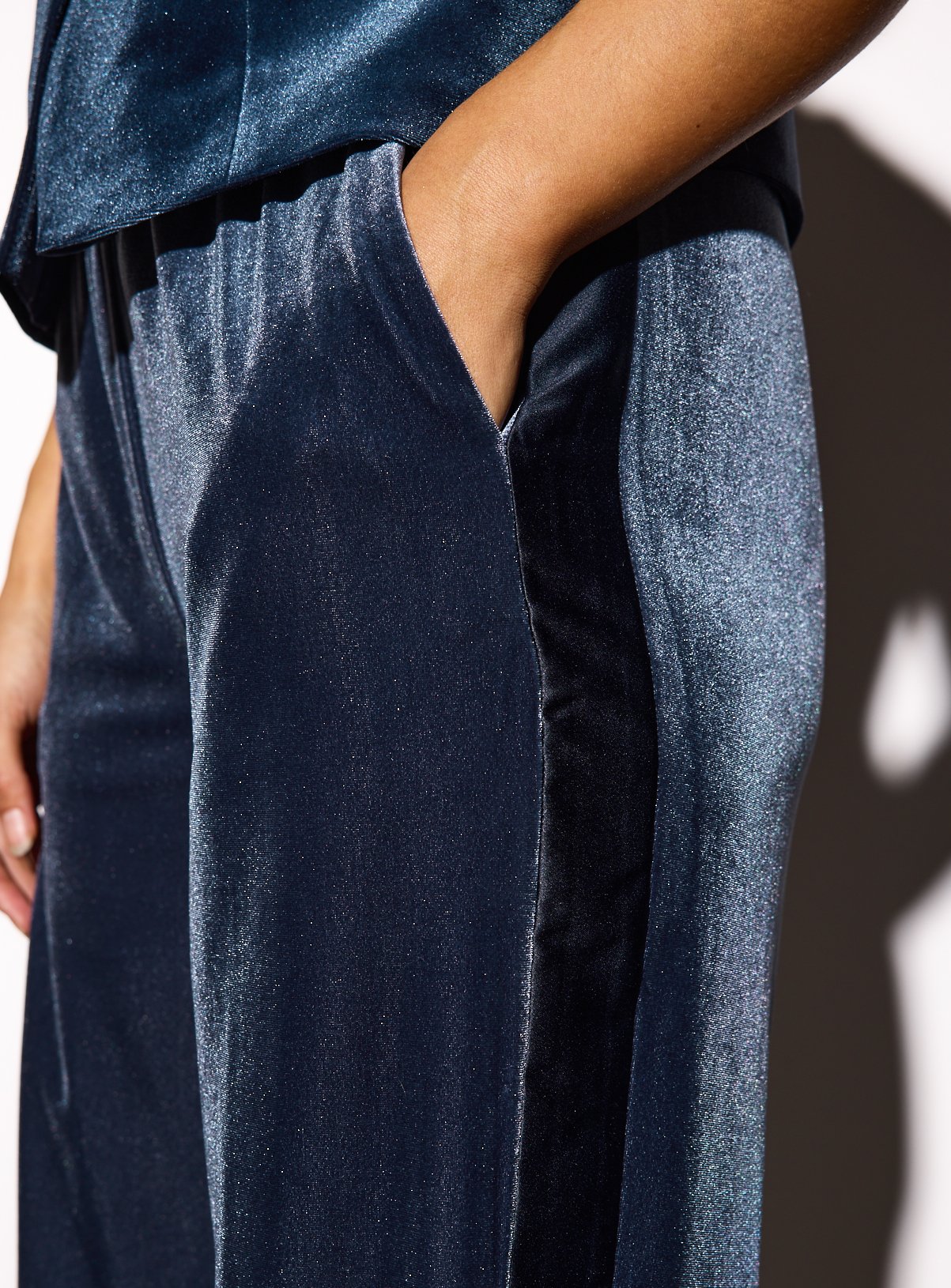 Navy Side Panel Velvet Co-ord Wide Leg Trousers  10L - Image 3 thumbnail