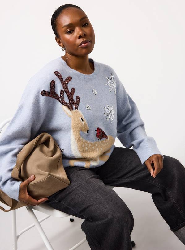 Buy Blue Sequin Reindeer Robin Jumper L Jumpers Tu - Main Image