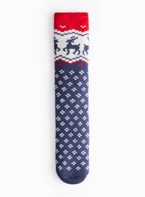 Christmas Navy Borg Fleece Lined Cosy Socks 6-11