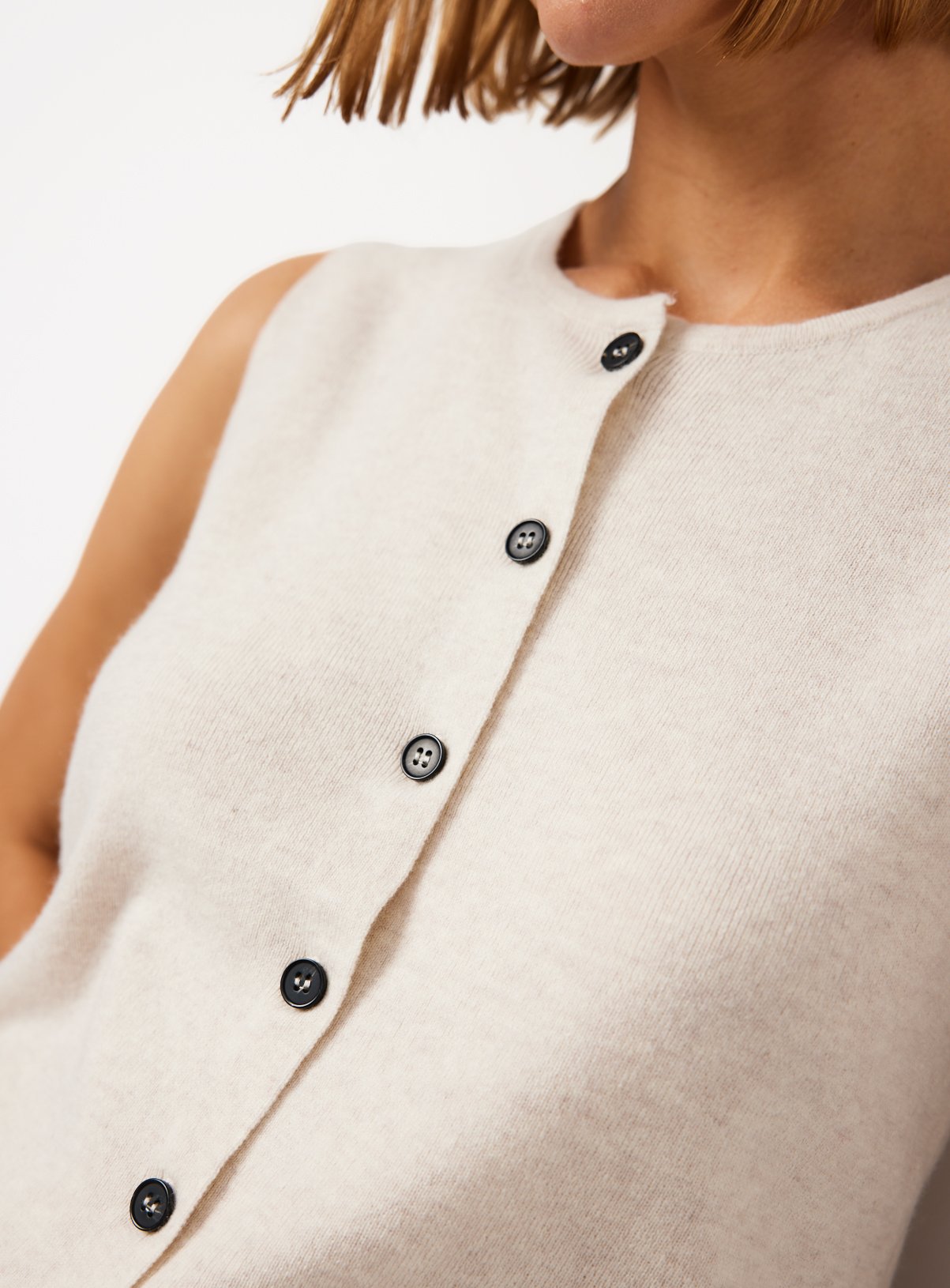 Oatmeal Premium Cashmere Merino Button Through Vest 18 - Image 2 thumbnail
