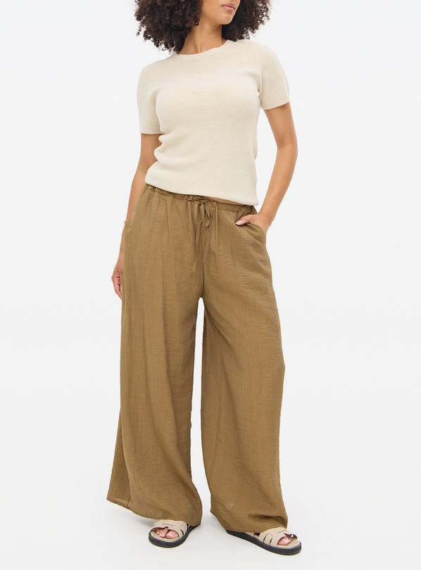 Tan Drawstring Palazzo Trousers  8