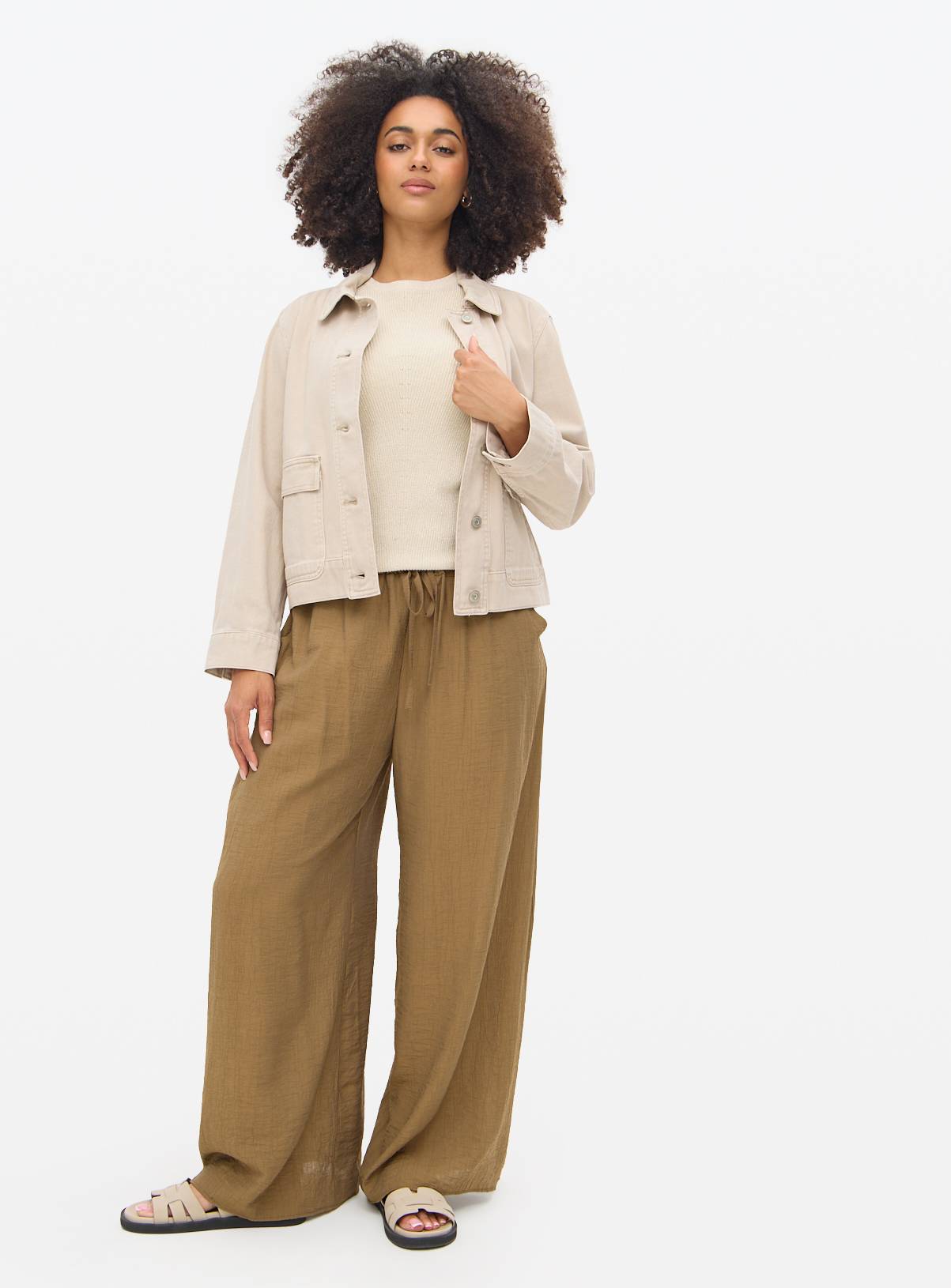 Tan Drawstring Palazzo Trousers  26 - Image 2