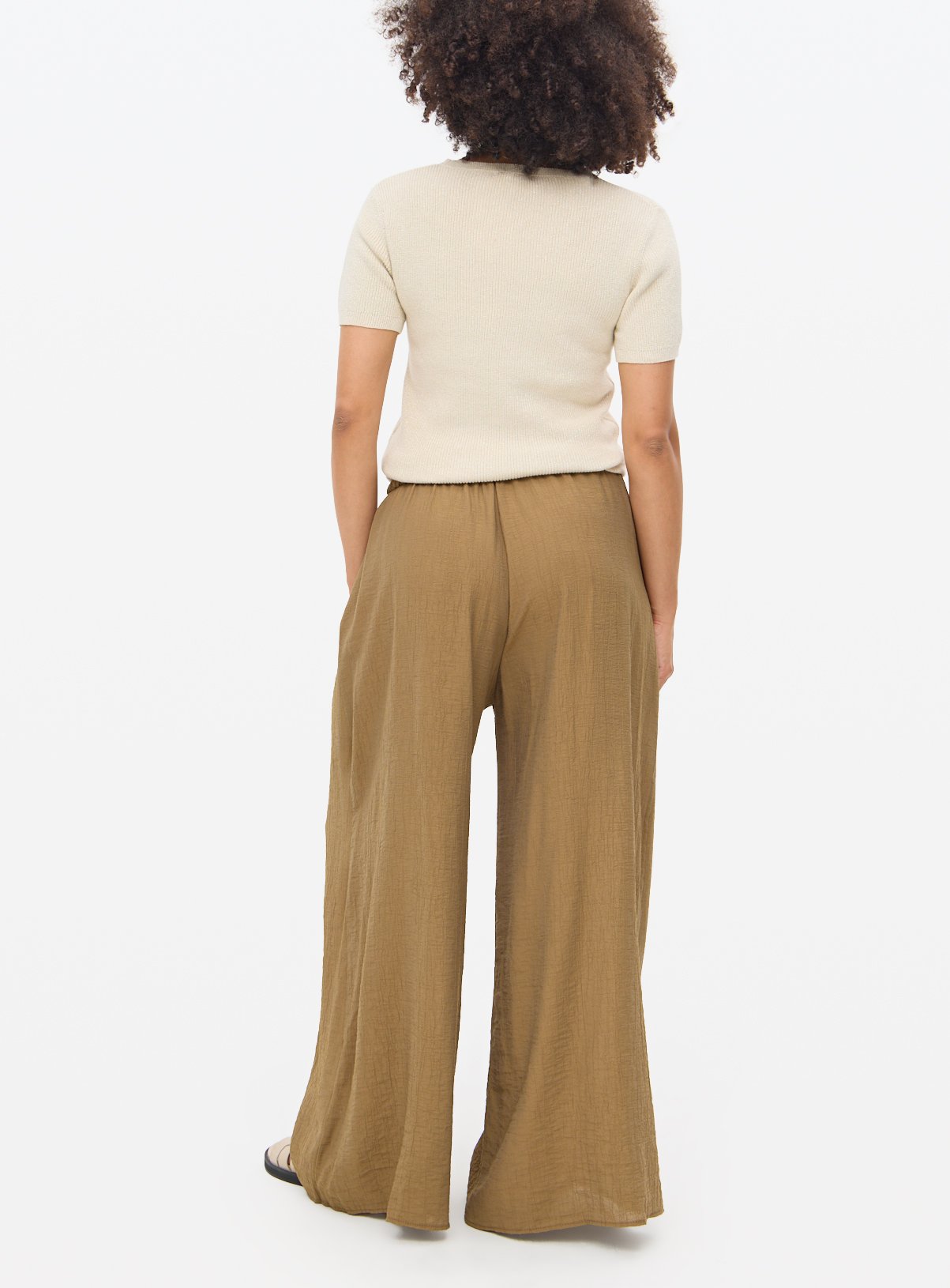 Tan Drawstring Palazzo Trousers  26 - Image 4 thumbnail