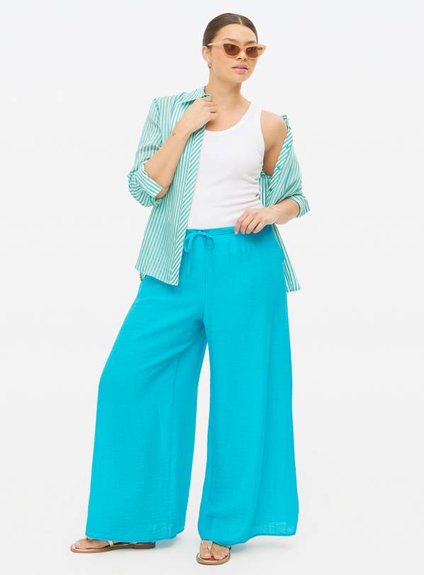 Teal Drawstring Palazzo Trousers  18