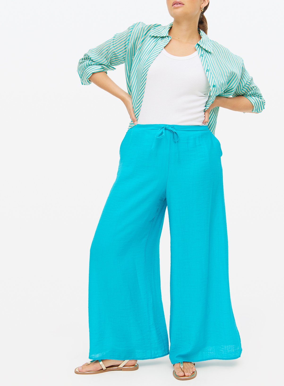 Teal Drawstring Palazzo Trousers  18 - Image 3 thumbnail