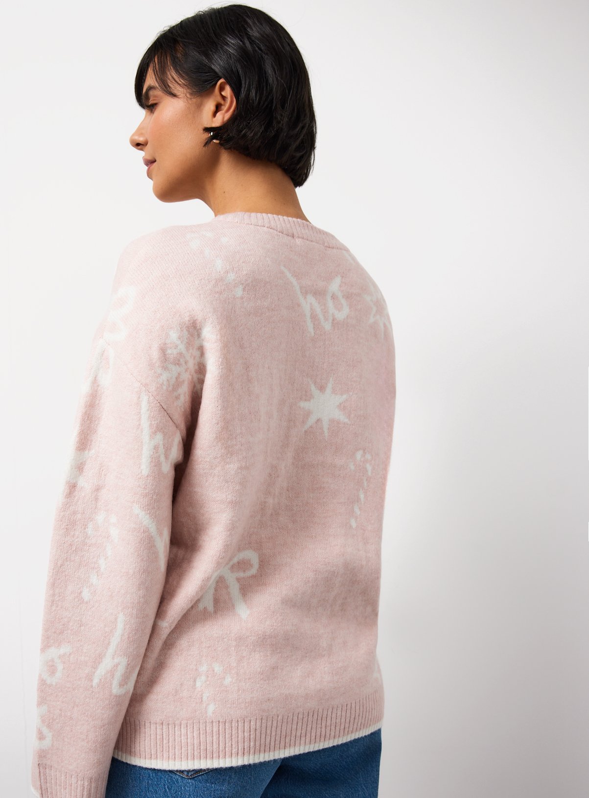 Christmas Pink Ho Ho Ho Sequin Slogan Jumper 16 - Image 4 thumbnail