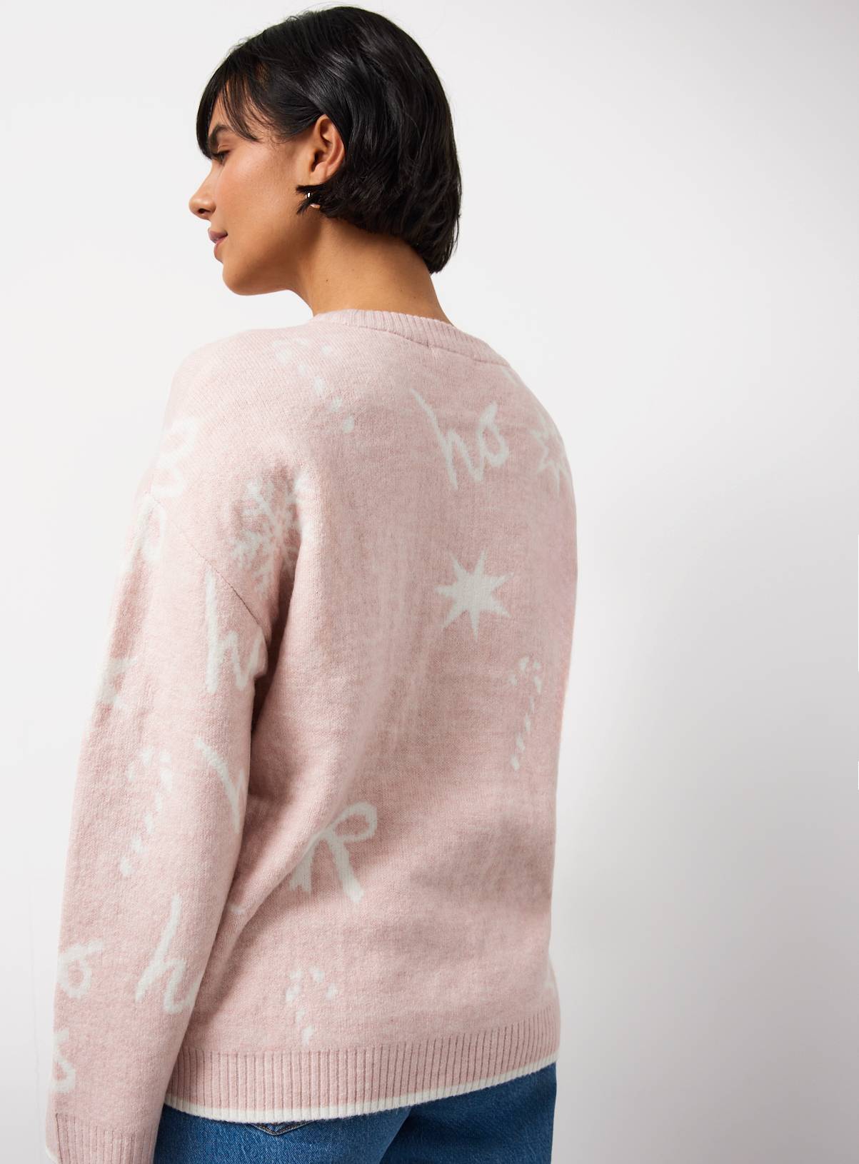 Christmas Pink Ho Ho Ho Sequin Slogan Jumper 16 - Image 4
