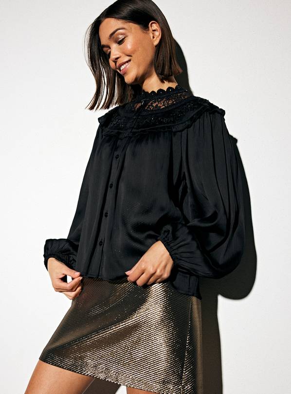 Black Embroidered Yoke Blouse 14