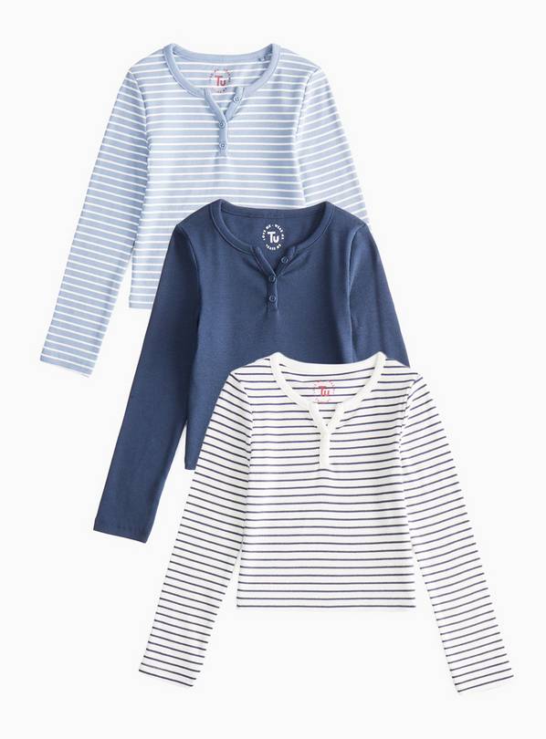 Blue Striped Henley Tops 3 Pack 7 years
