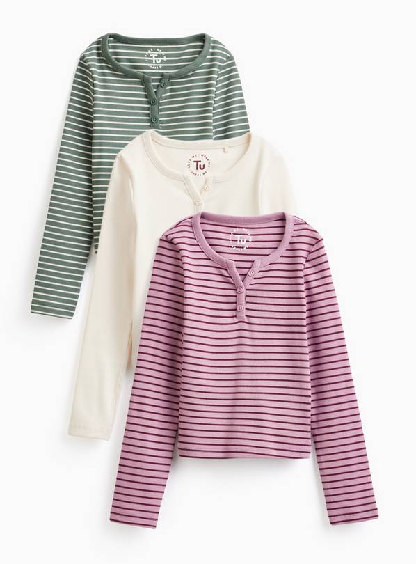 Pink Striped Henley Tops 3 Pack 12 years