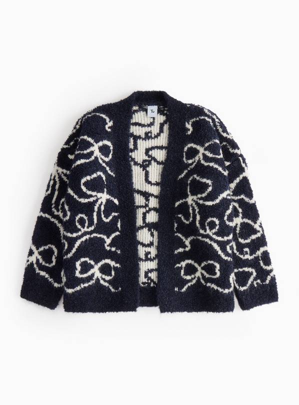 Navy Bow Print Boucle Cardigan 11 years