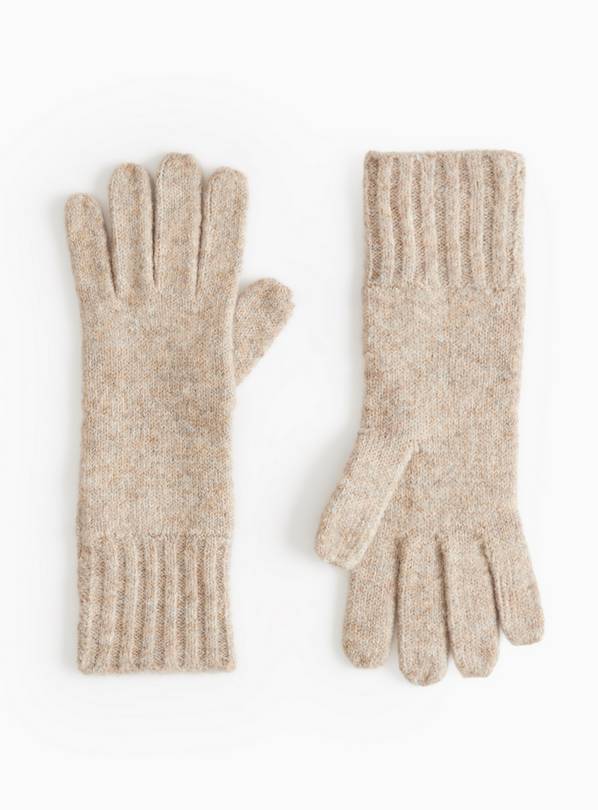 Oatmeal Ribbed Knitted Gloves One Size