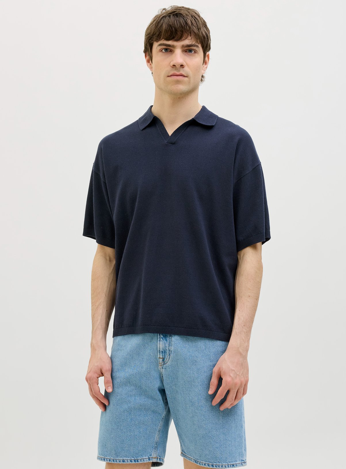 Men's Blue JJ REBEL Callum Knit Split Neck Polo