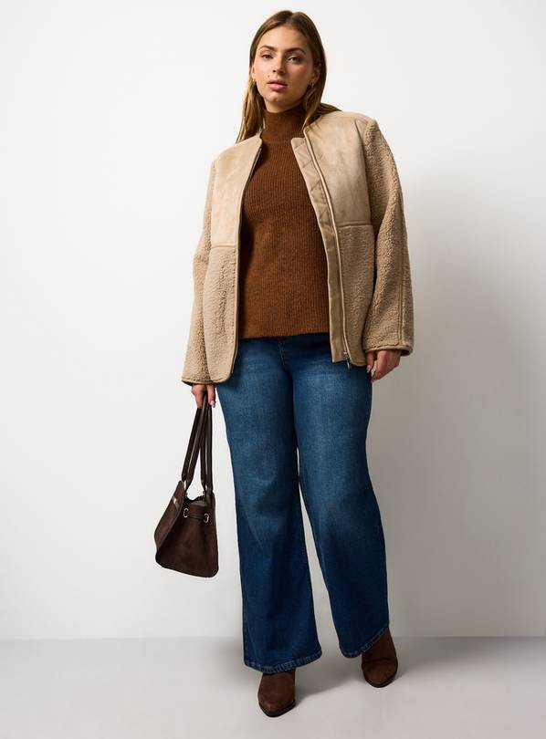 Cream Zip Through Faux Shearling Jacket XS