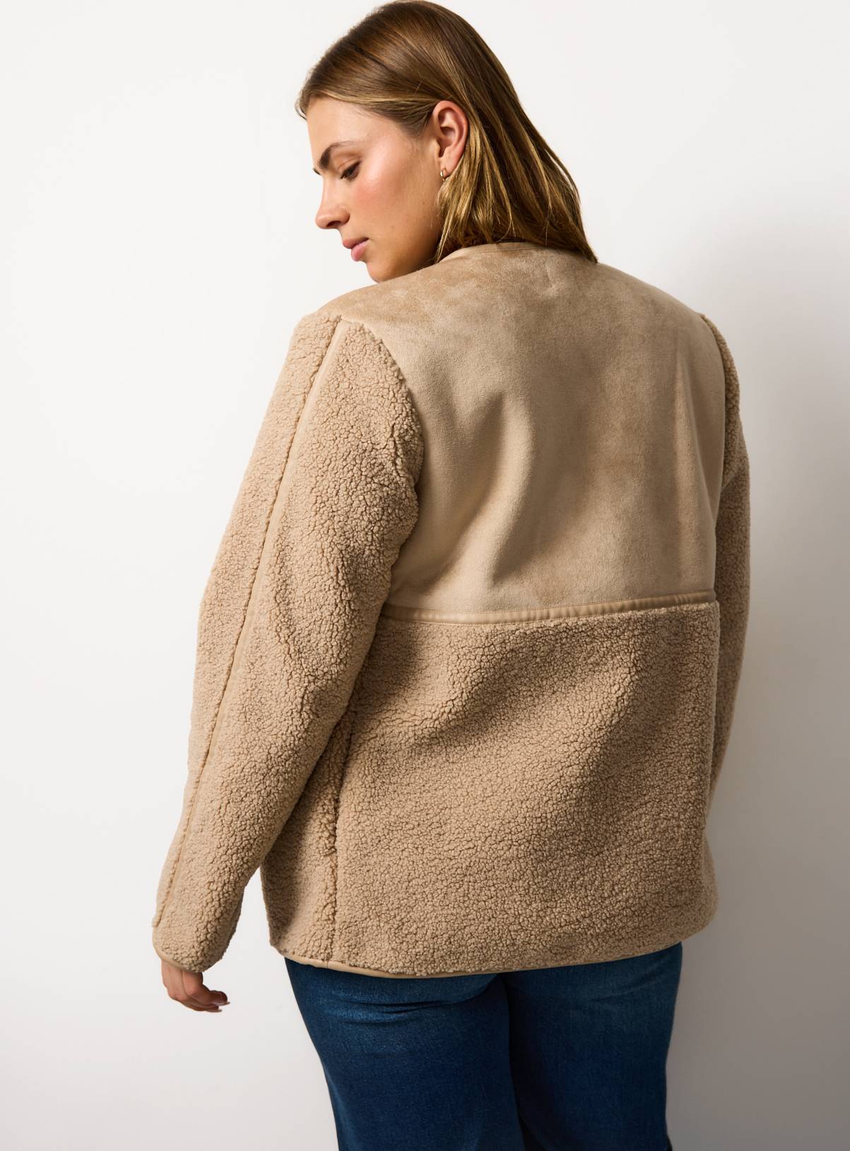 Cream Zip Through Faux Shearling Jacket S - Image 4