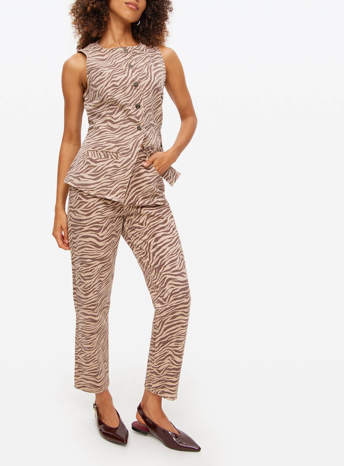 Zebra Printed Denim Co-ord Relaxed Straight Leg Jeans  18L - Image 2