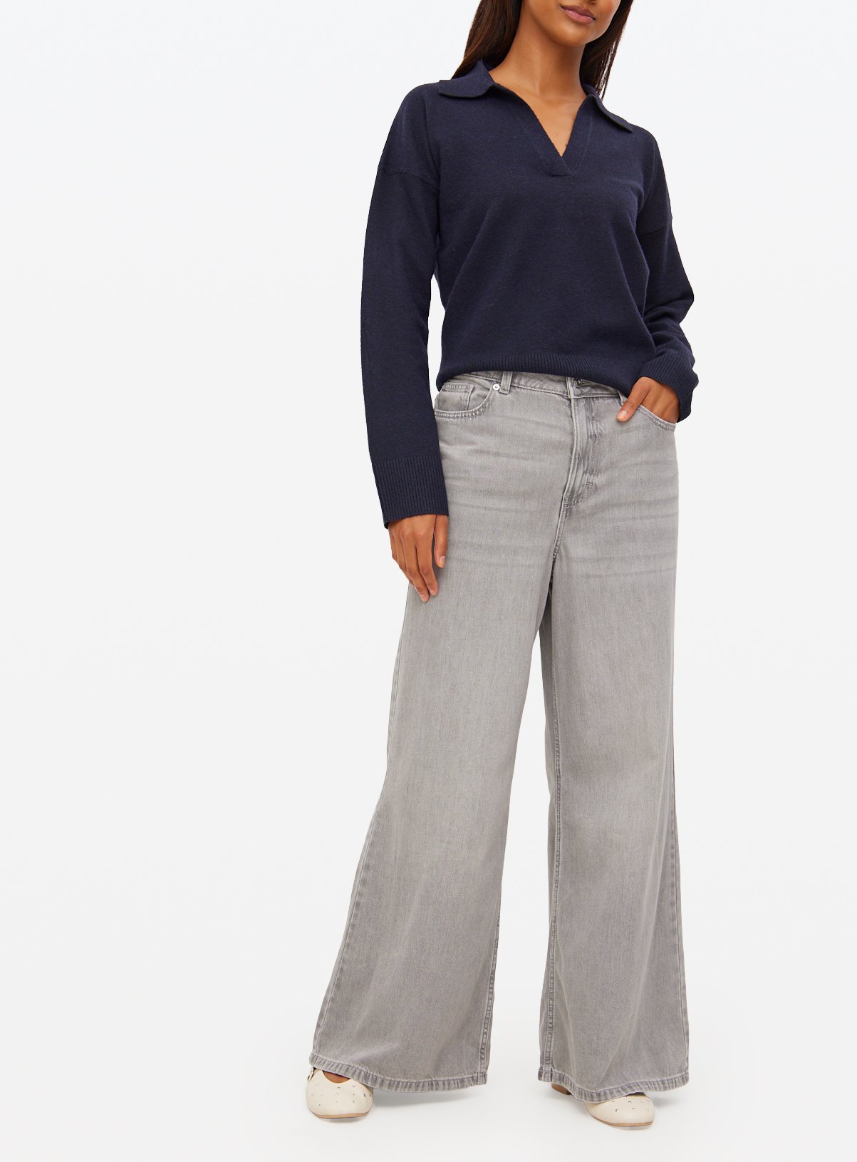 Grey Denim Lyocell Blend Flared Palazzo Jeans  24R - Image 3 thumbnail