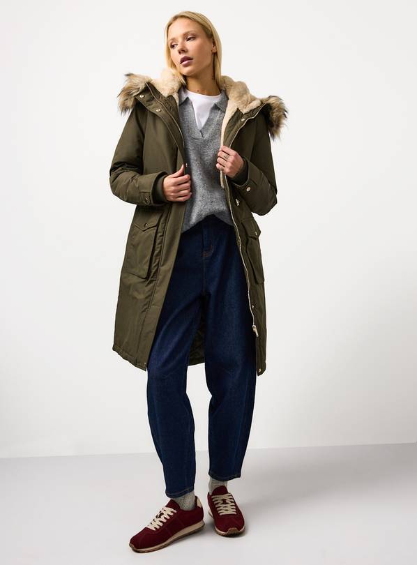 Buy Khaki Faux Fur Hood Parka Coat L Coats Argos
