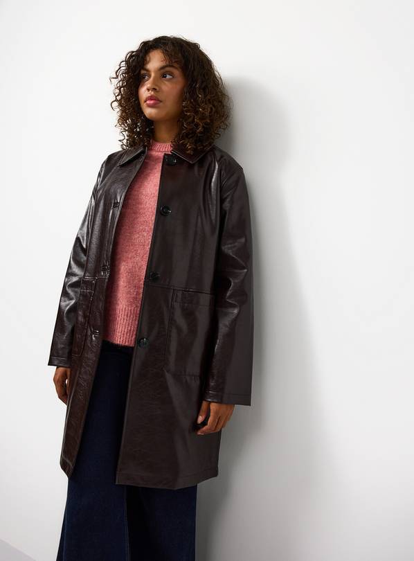 Chocolate Brown Patent Faux Leather Coat XXL