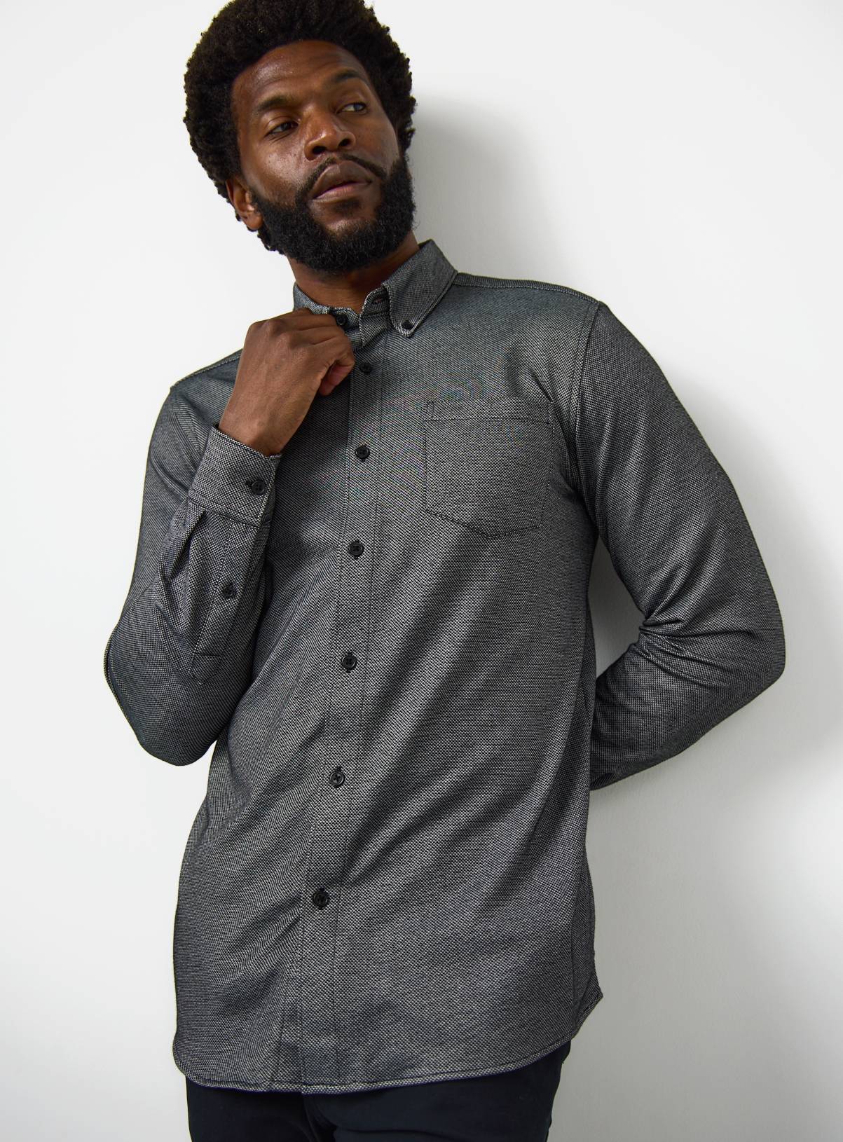Black Jacquard Long Sleeve Shirt XXXL - Image 1