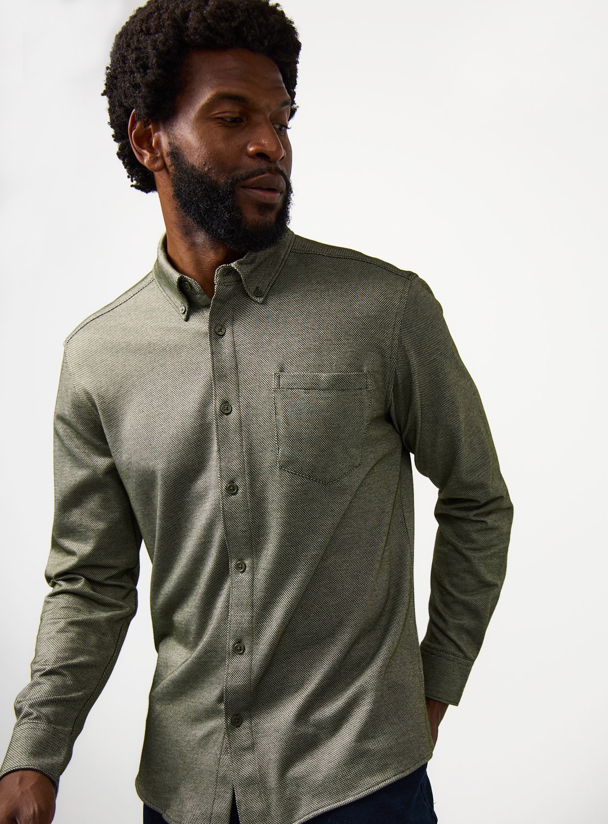 Men's Khaki Jacquard Long Sleeve Shirt