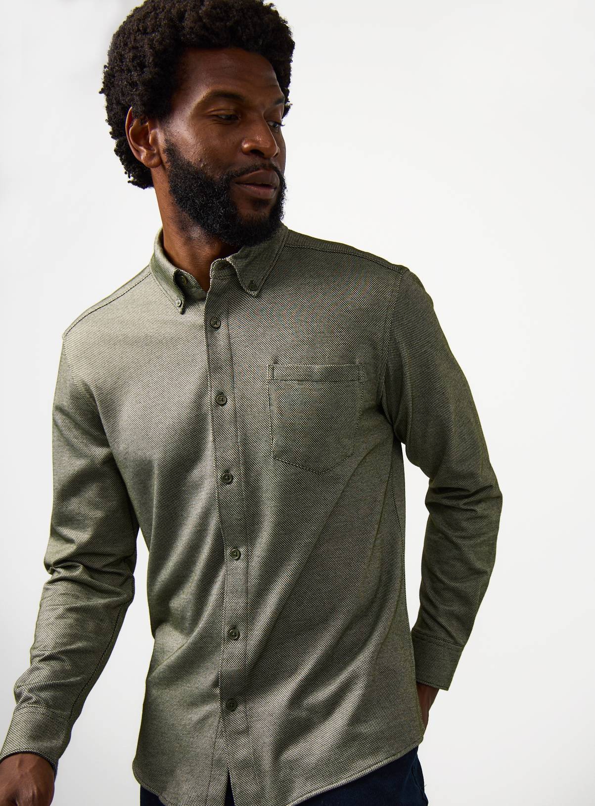 Khaki Jacquard Long Sleeve Shirt XXL - Image 1