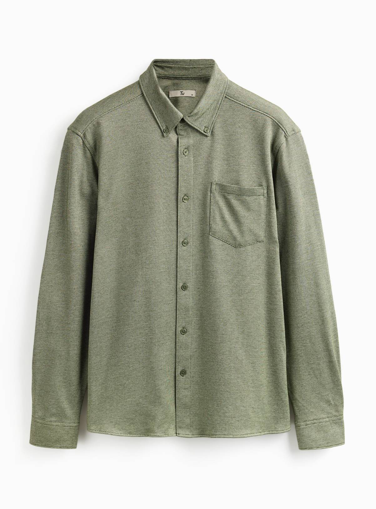 Khaki Jacquard Long Sleeve Shirt XXL - Image 3