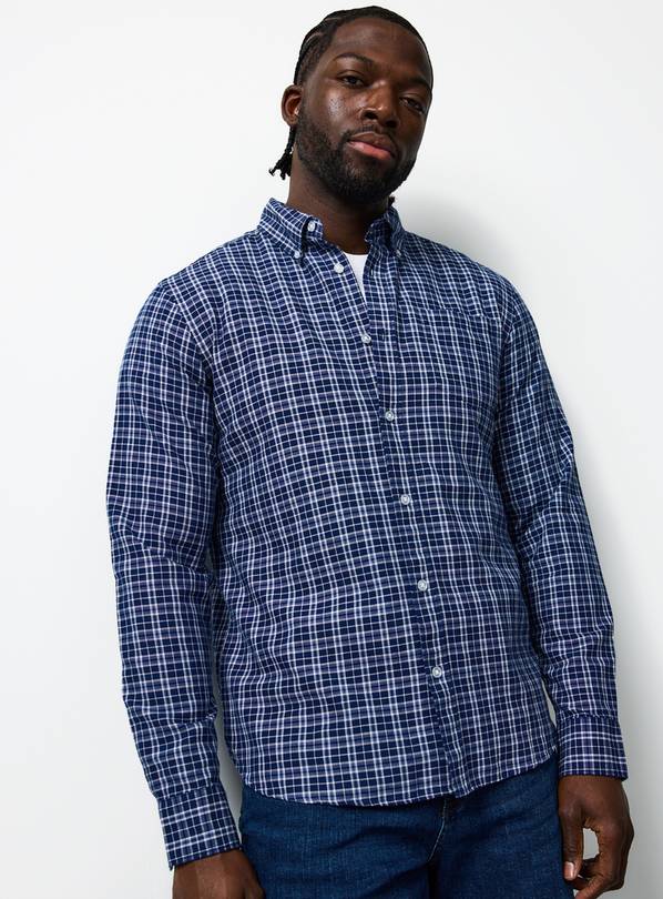 Navy Mini Windowpane Oxford Shirt XXXL