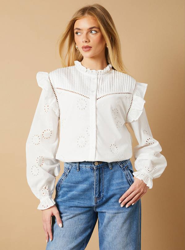 OASIS Broderie Pintuck Button Through Top 12