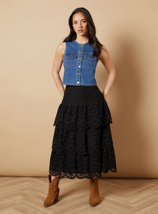 OASIS Broderie Tiered Midi Skirt 8
