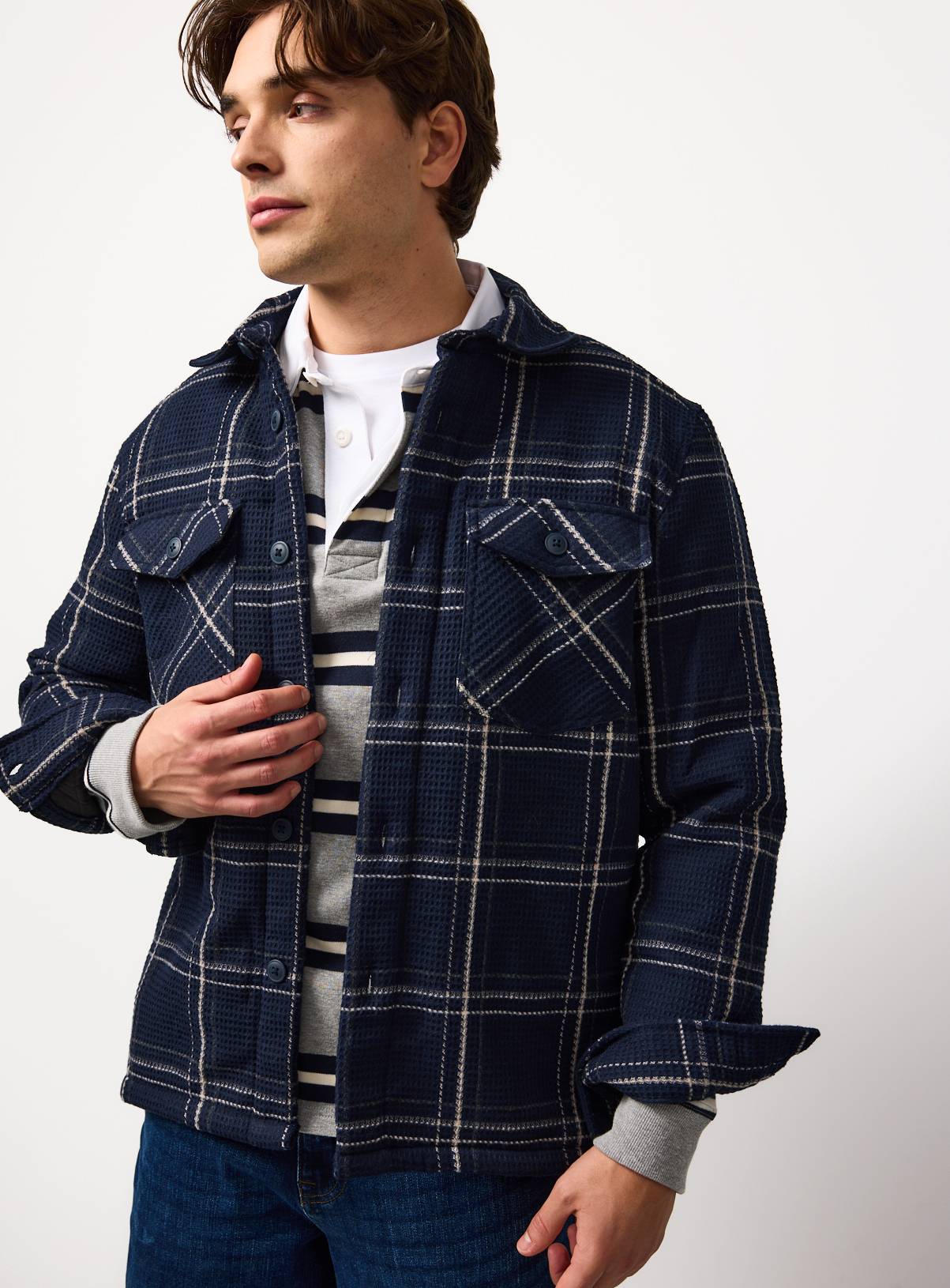 Navy Borg Lined Check Shacket XL - Image 1