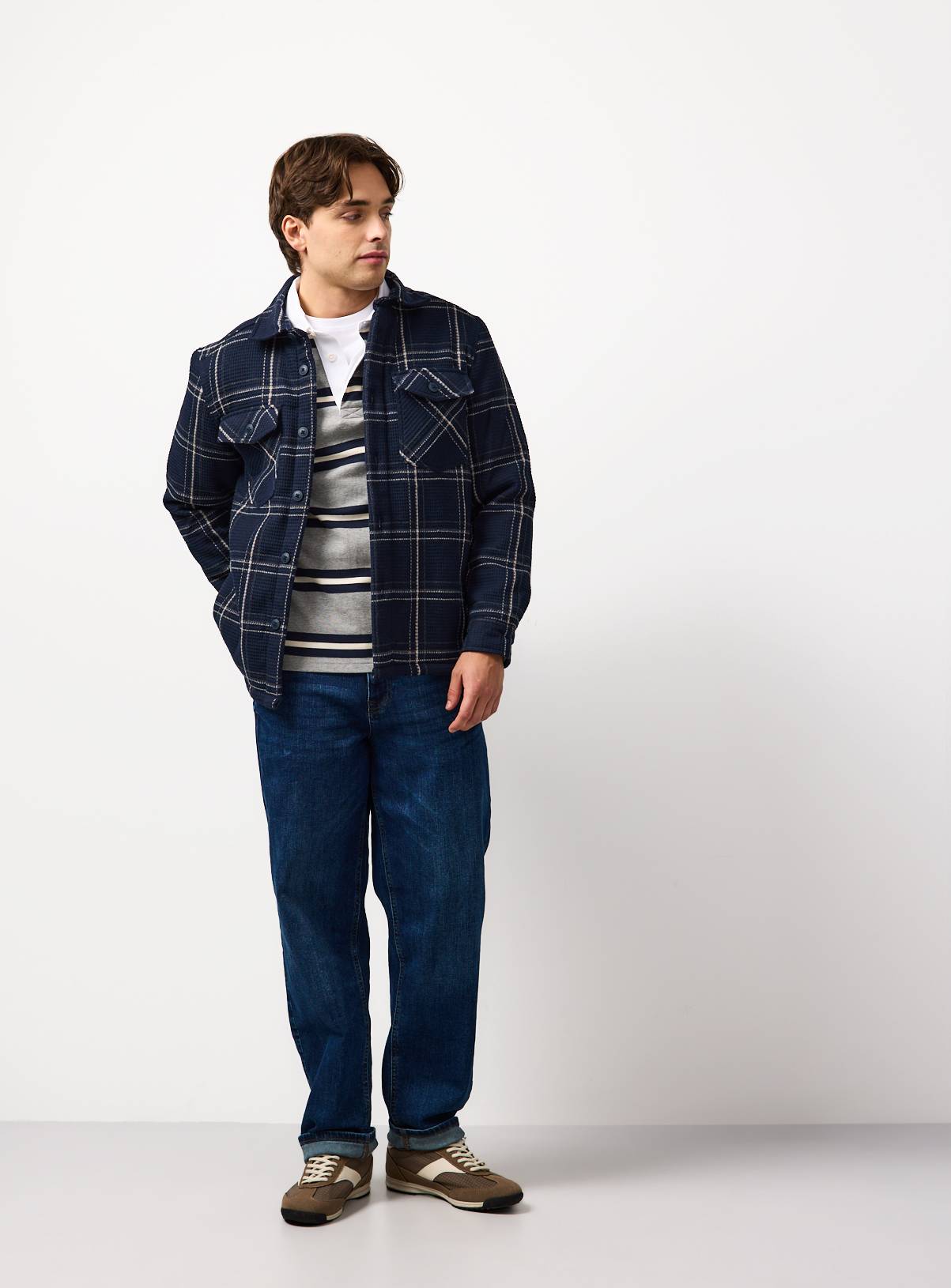 Navy Borg Lined Check Shacket XL - Image 2