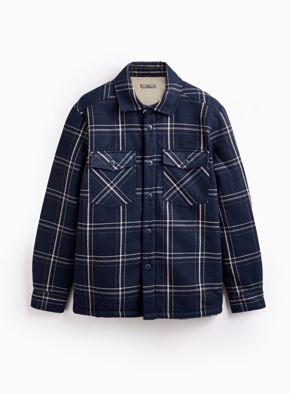 Navy Borg Lined Check Shacket XL - Image 3 thumbnail