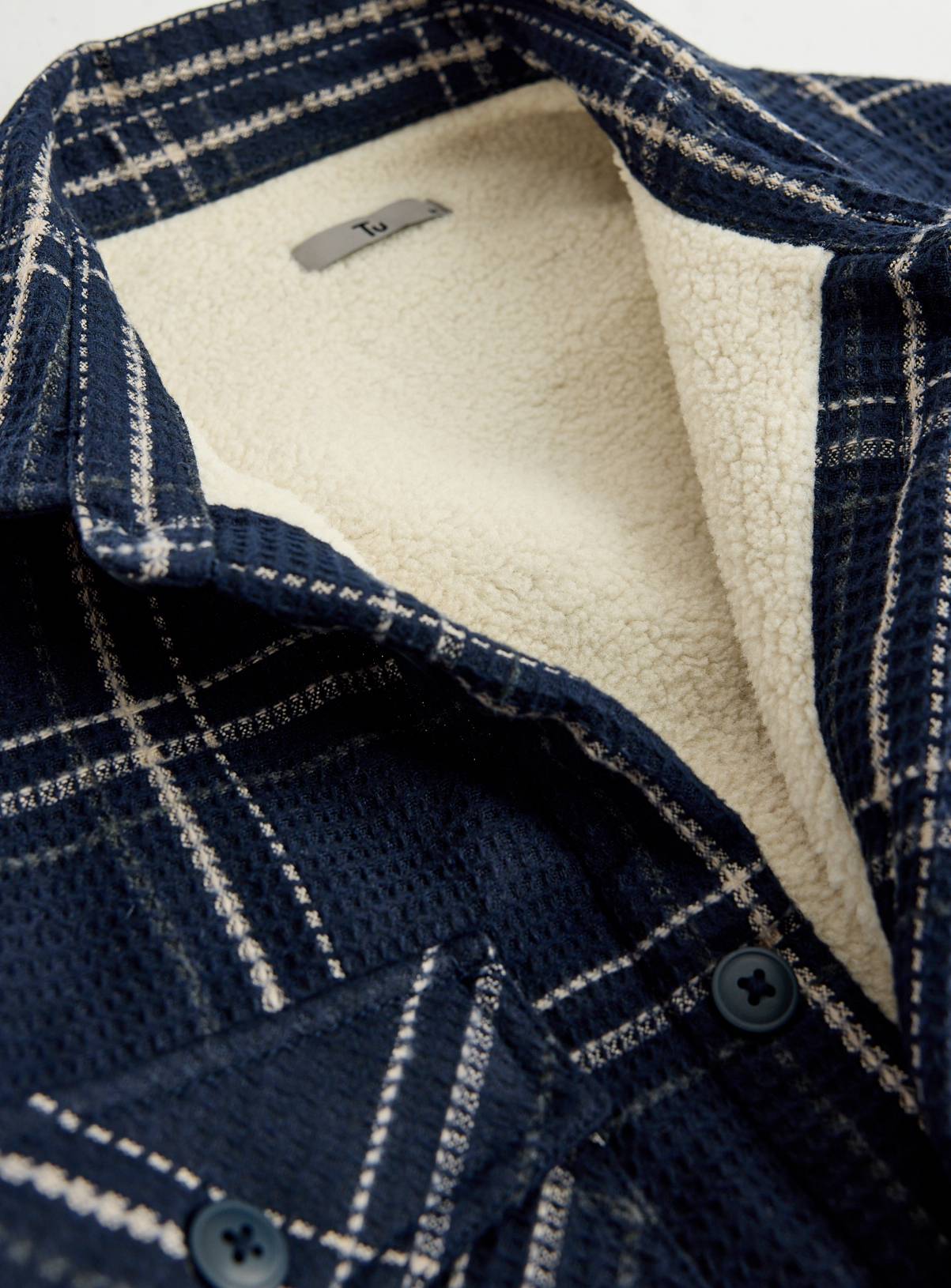 Navy Borg Lined Check Shacket XL - Image 4