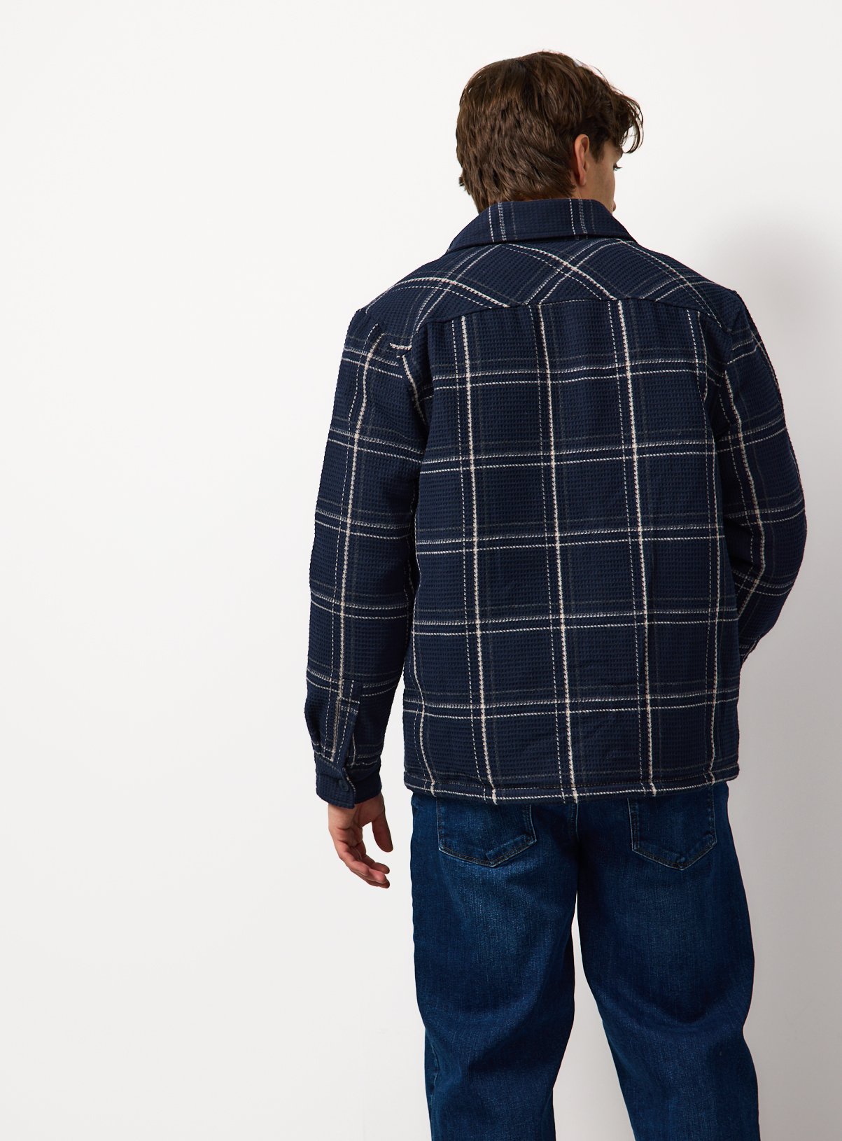 Navy Borg Lined Check Shacket XL - Image 5 thumbnail