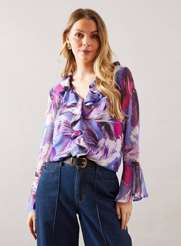 WALLIS Feather Print Ruffle Blouse 8