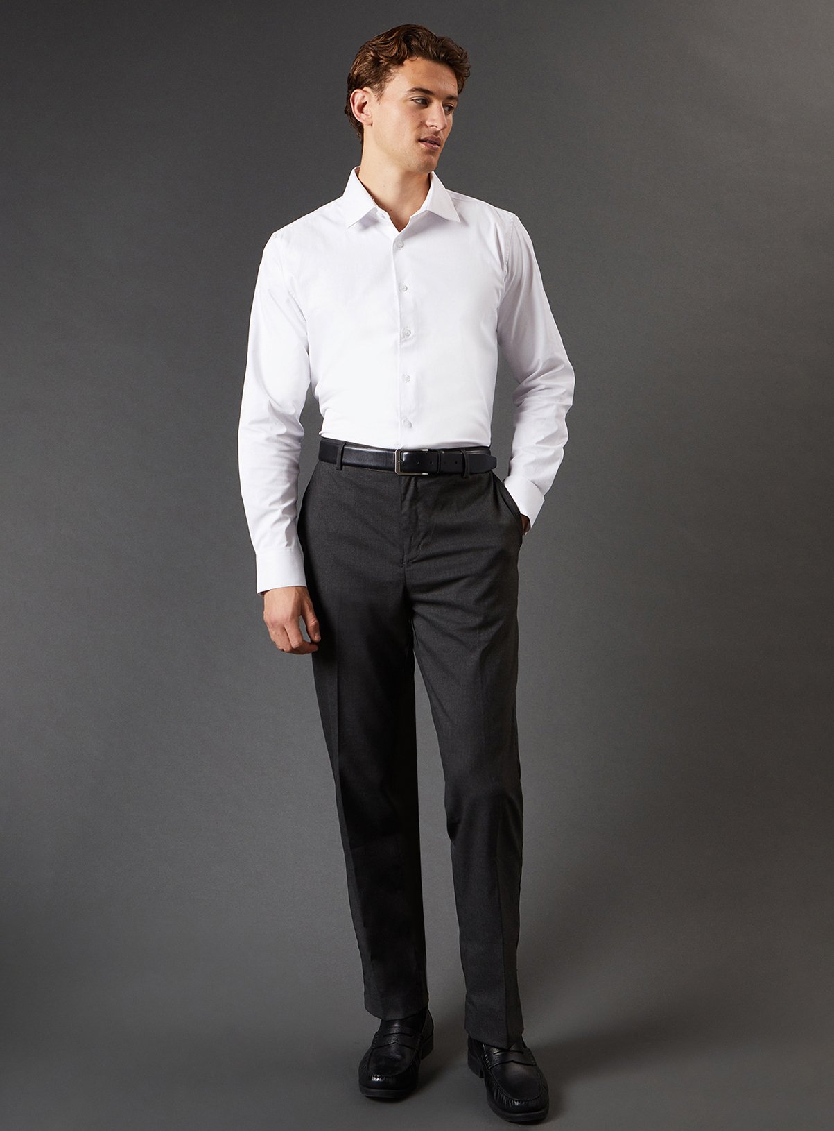 BURTON White Easy Iron Slim Fit Shirt 15 - Image 5 thumbnail