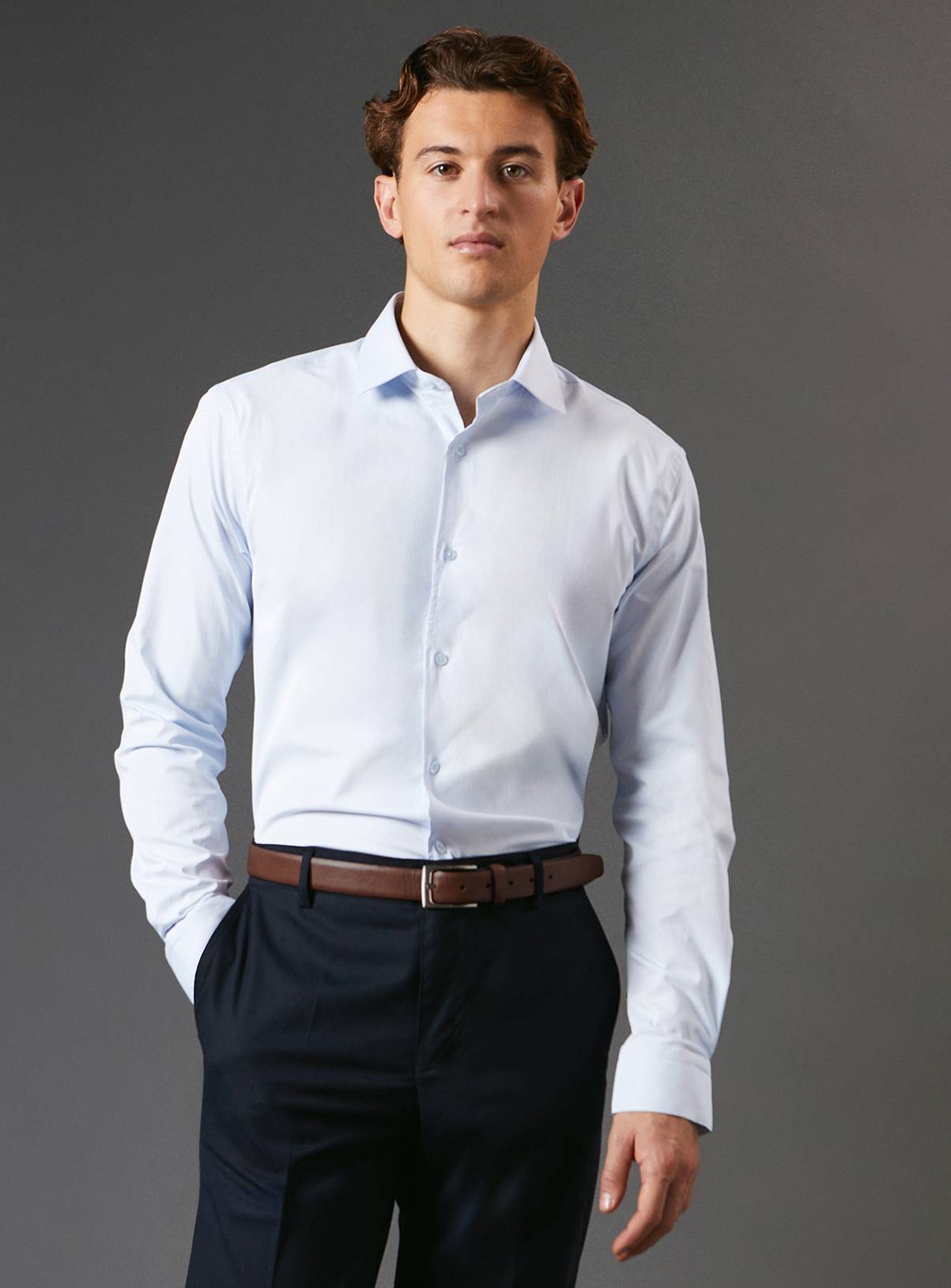 BURTON Blue Tailored Fit Long Sleeve Easy Iron Shirt 15 - Image 1