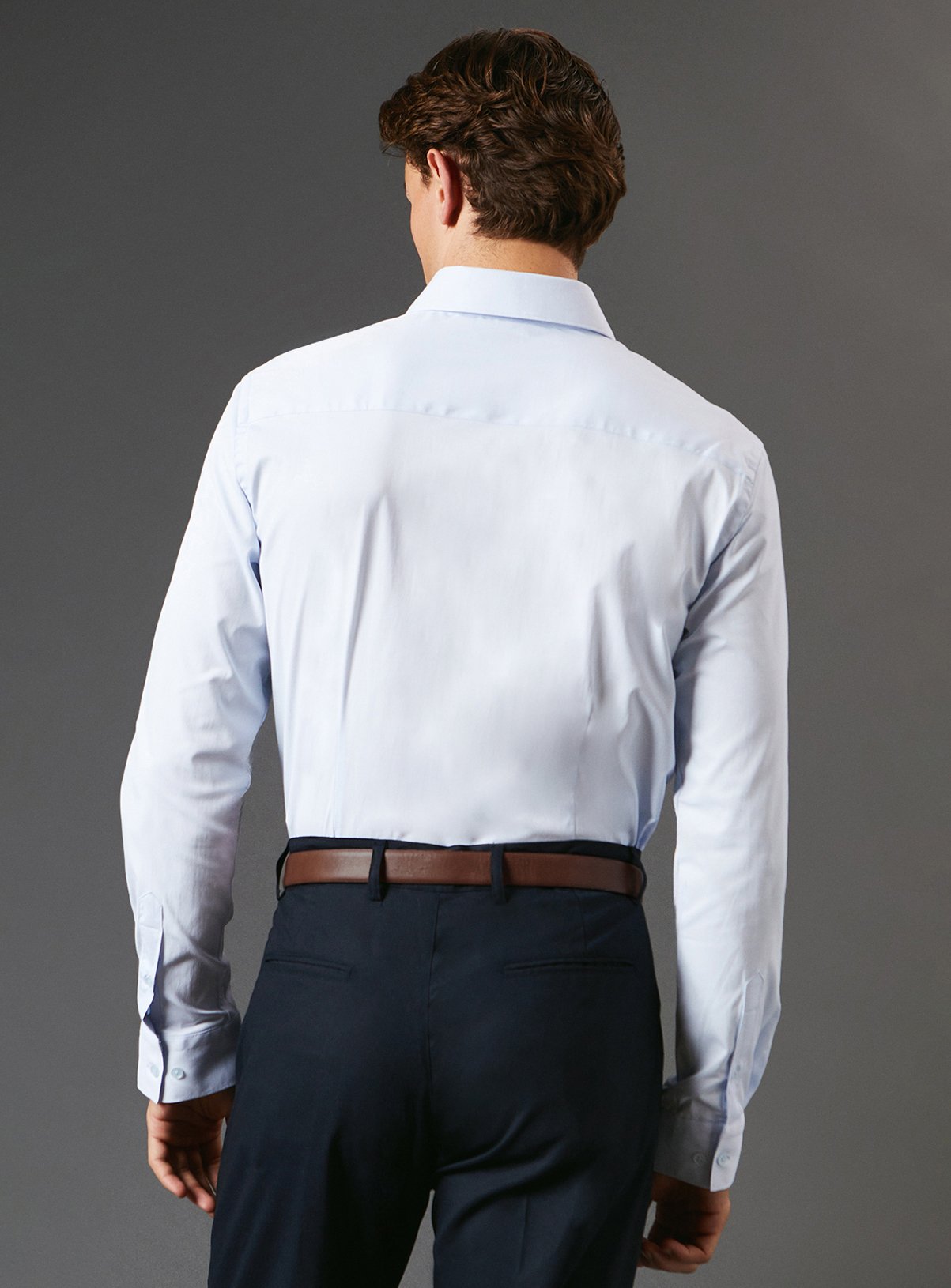 BURTON Blue Tailored Fit Long Sleeve Easy Iron Shirt 15 - Image 3 thumbnail