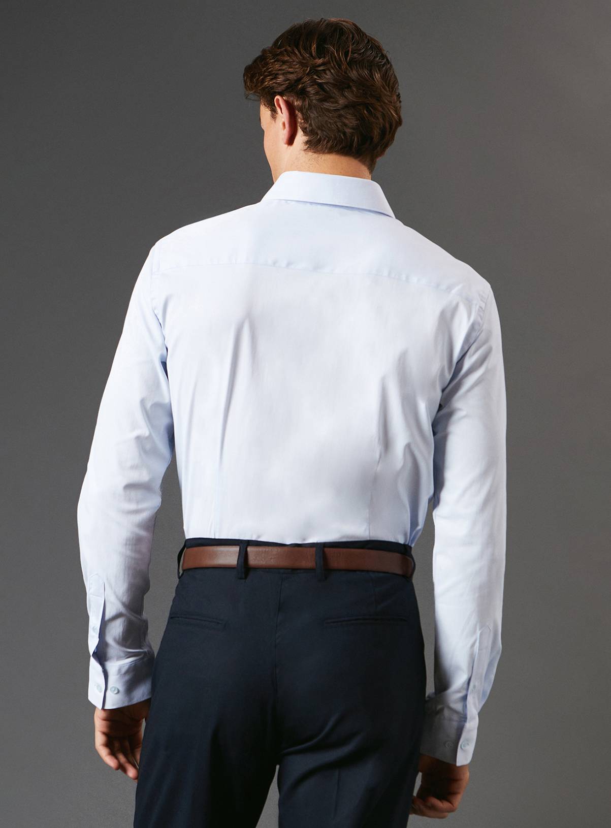 BURTON Blue Tailored Fit Long Sleeve Easy Iron Shirt 15 - Image 3