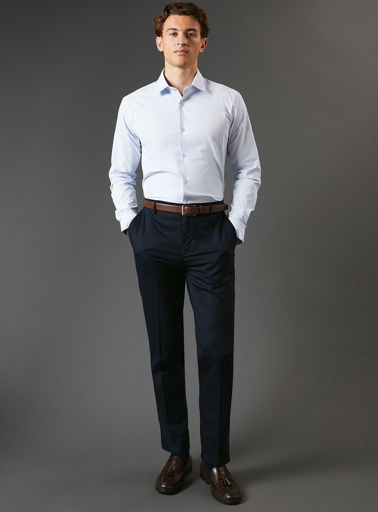 BURTON Blue Tailored Fit Long Sleeve Easy Iron Shirt 15 - Image 4 thumbnail