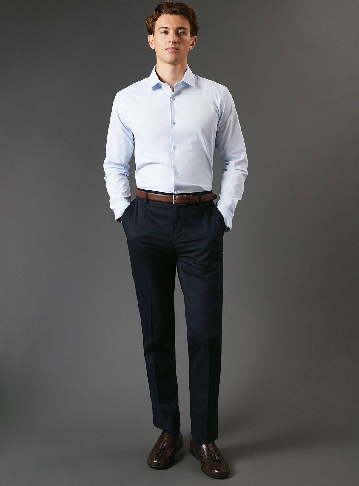 BURTON Blue Tailored Fit Long Sleeve Easy Iron Shirt 15 - Image 4