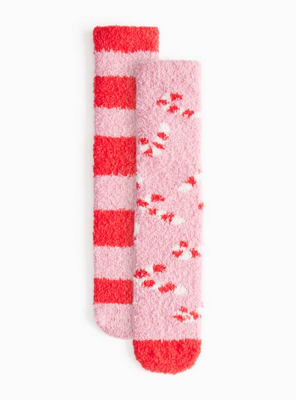 Mini Me Women's Pink Candy Cane Cosy Socks 2 Pack 4-8