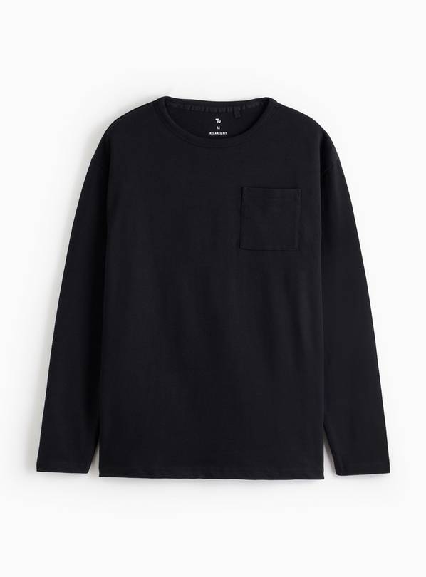 Black Relaxed Fit Pocket Long Sleeve T-Shirt XXL
