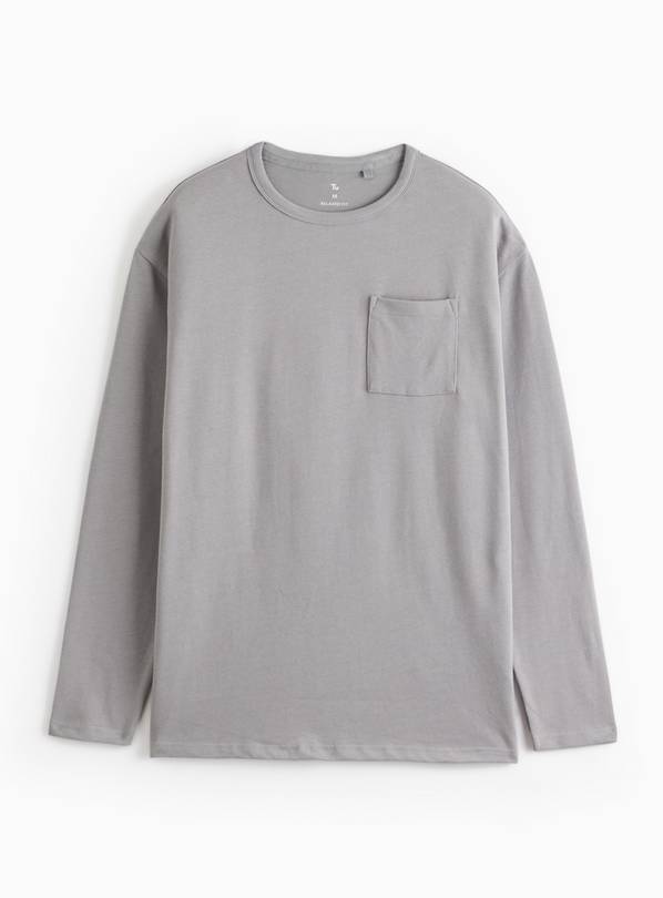 Grey Relaxed Fit Pocket Long Sleeve T-Shirt XXL